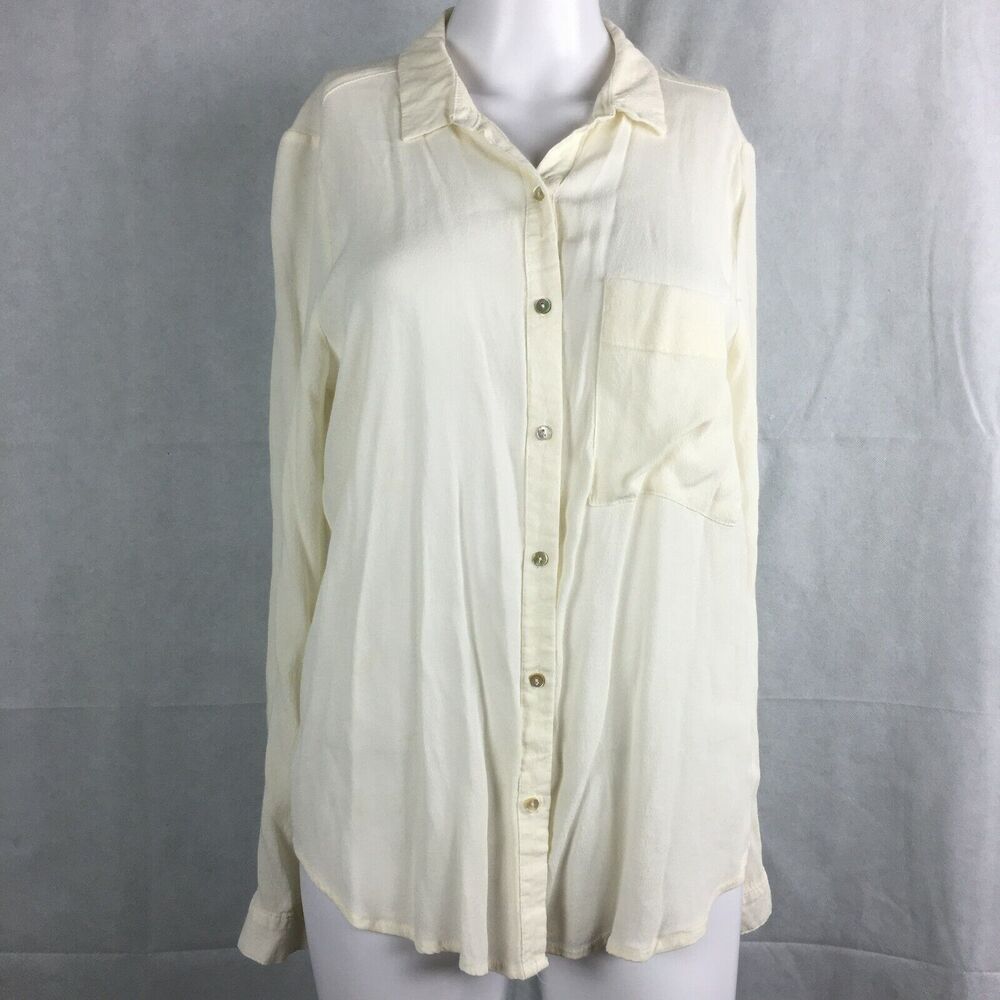 Be Cool Shirt Womens Sz M Ivory Long Sleeve Button Up Lightweight